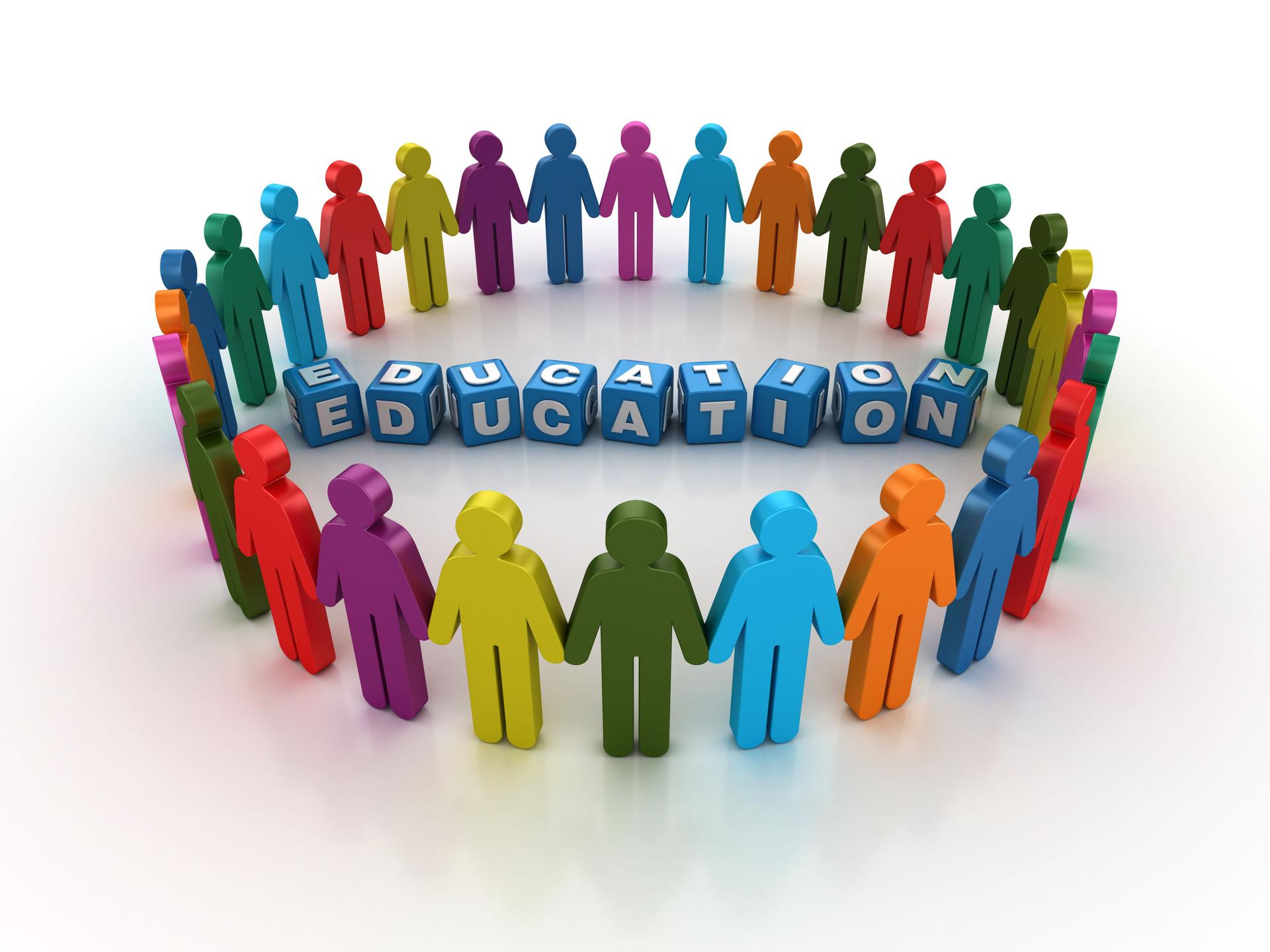 Piktogramm Teamwork Menschen mit EDUCATION Buzzword Cubes - 3D Rendering