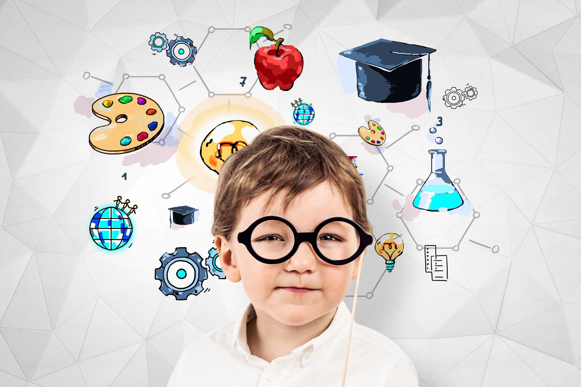 Kleiner Junge in Gläsern, Bildung Skizze geometrische